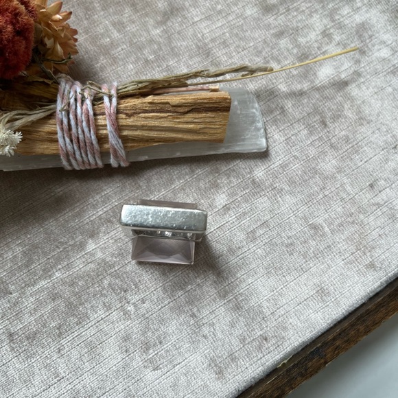 PIANEGONDA Large Sterling Silver Faceted Rose Quartz Cocktail Ring Size 7 - Picture 7 of 7